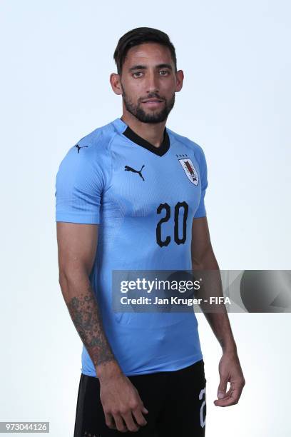 Jonathan Urretaviscaya of Uruguay poses for a portrait during the official FIFA World Cup 2018 portrait session at Borsky Sport Centre on June 12,...