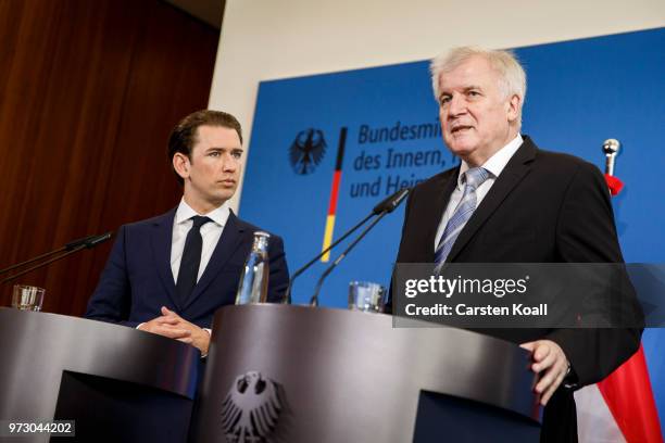 Austrian Chancellor Sebastian Kurz and German Interior Minister Horst Seehofer attend a press conference on June 13, 2018 in Berlin, Germany. Both...