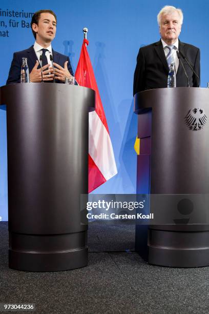 Austrian Chancellor Sebastian Kurz and German Interior Minister Horst Seehofer attend a press conference on June 13, 2018 in Berlin, Germany. Both...