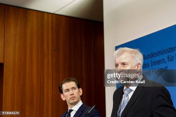 Austrian Chancellor Sebastian Kurz and German Interior Minister Horst Seehofer attend a press conference on June 13, 2018 in Berlin, Germany. Both...