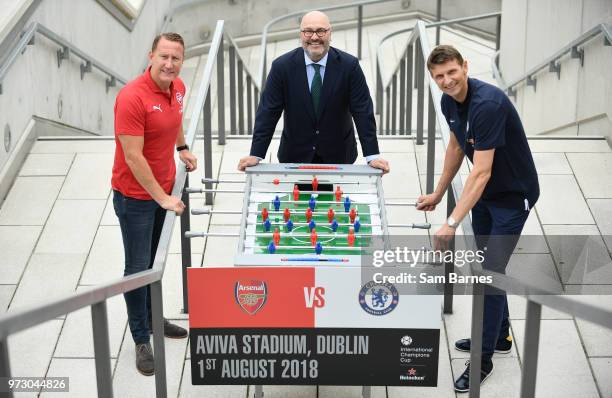 Dublin , Ireland - 13 June 2018; Former Arsenal player Ray Parlour, left, and former Chelsea player Tore André Flo, right, with Charlie Stillitano,...