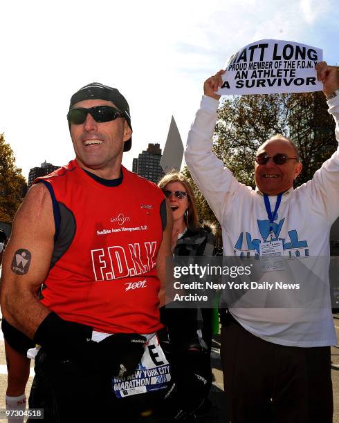 Matt Long, injured Fireman runs first race after being hit by a bus 3 years ago, at the 2008 New York City Marathon.