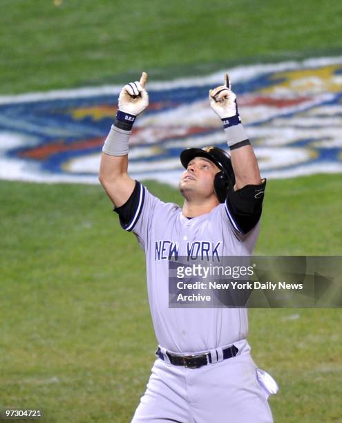 New York Yankees' Nick Swisher hits solo home run in the sixth inning of World Seris Game 3 against the Philadelphia Phillies in at Citizens Bank...