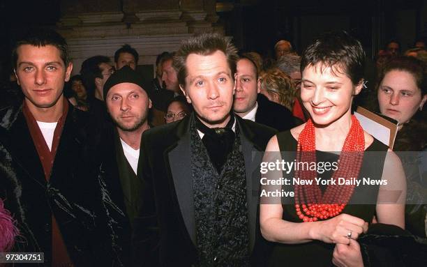 Gary Oldman and Isabella Rossellini leave Carnegie Hall after a concert for the benefit of the Rainforest Foundation International.,