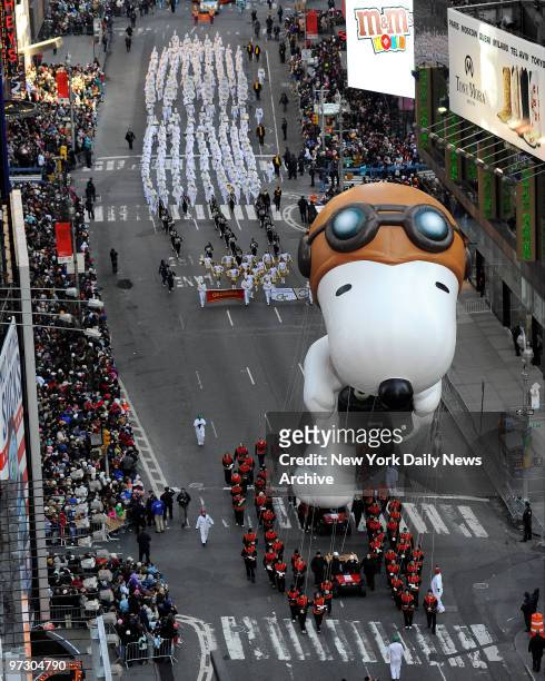 Snoopy balloon makes his way throught the canyons of midtown in the Macy's Thanksgiving day parade.