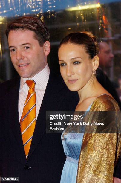 Matthew Broderick and wife Sarah Jessica Parker arrive for the 10th anniversary celebration for the Broadway show "Rent" at the Nederlander Theatre...