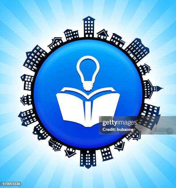 reading idea on rural cityscape skyline background - rural school stock illustrations
