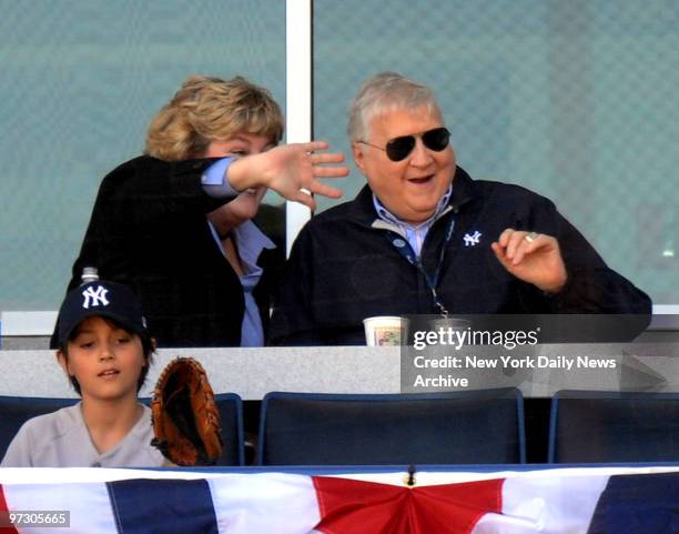 New York Yankees owner George Steinbrenner sits with his daughter Jessica in the owners box at George M Steinbrenner field for the Yankees Spring...