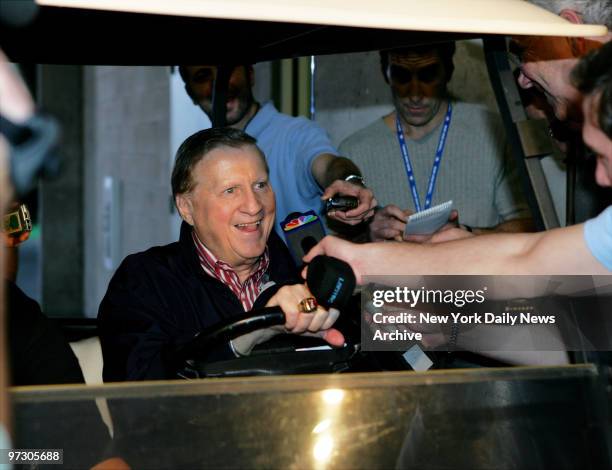 New York Yankees' owner George Steinbrenner speaks with the media at Legends Field on the second day of spring training.