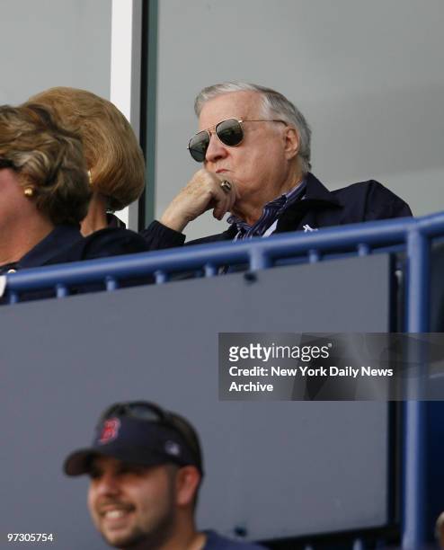 New York Yankees owner George Steinbrenner watches a spring training game between the Yanks and Minnesota Twins from his luxury box at Legends Field.