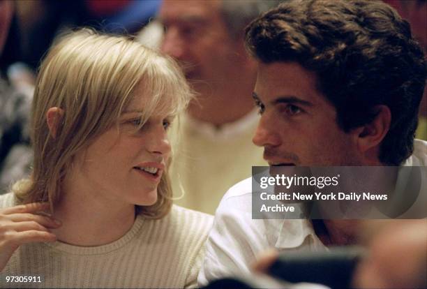 John F. Kennedy Jr. And girlfriend Darryl Hannah watch game between the New York Knicks and the Houston Rockets at Madison Square Garden.