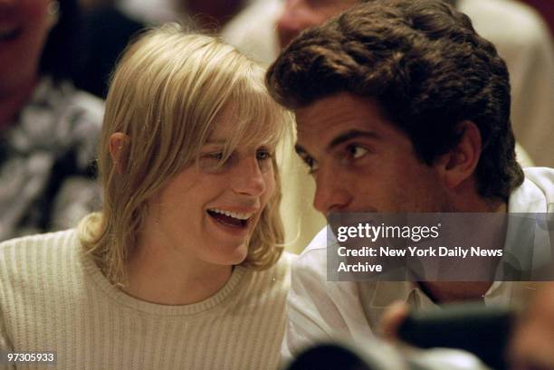 John F. Kennedy Jr. And girlfriend Darryl Hannah watch game between the New York Knicks and the Houston Rockets at Madison Square Garden.