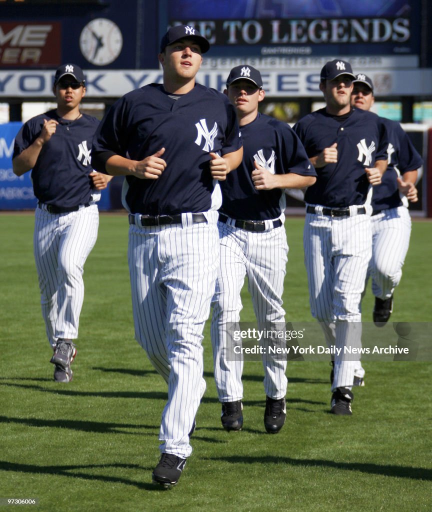 New York Yankees' Phil Hughes leads the pack during morning