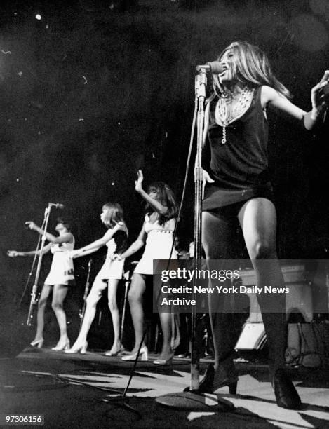 Tina Turner performing as the opening act for a Rolling Stones concert at Madison Square Garden.