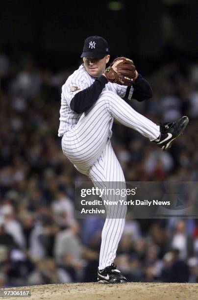 New York Yankees' reliever Mike Stanton pitches in the fifth inning of Game 5 of the American League Division Series against the Oakland Athletics at...