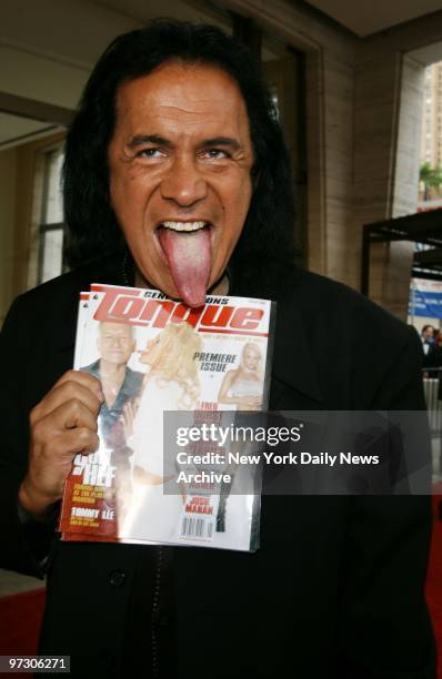 Gene Simmons shows off the premiere issue Tongue, his new men's magazine, at the Fragrance Foundation's celebration of the 30th anniversary of the...