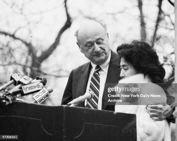 Mayor Ed Koch and Yoko Ono at Central Park West for Strawberry Fields.groundbreaking ceremonies for a $1 million, 2.5 acre garden memorial to John...
