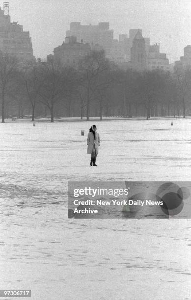 Katharine Hepburn takes a private walk on a cold midwinter day in Central Park.