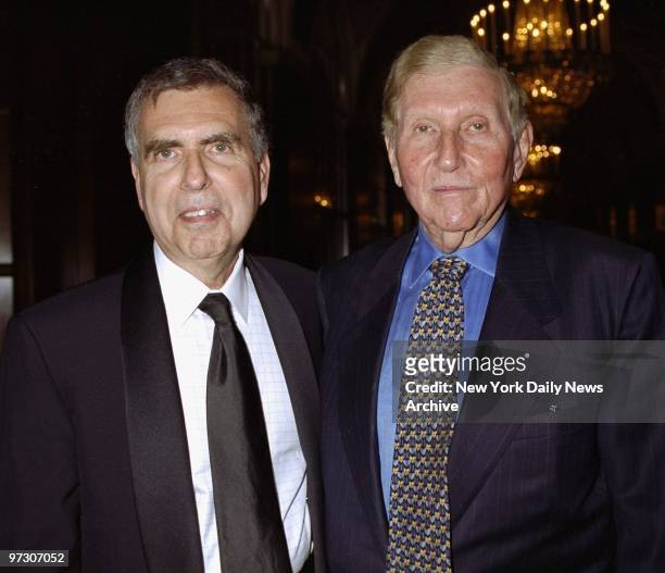 Gerald Levin, CEO of AOL Time Warner, and Sumner Redstone, Chairman and CEO of Viacom attend the Silver Lining Foundation Gala at the Waldorf-Astoria...