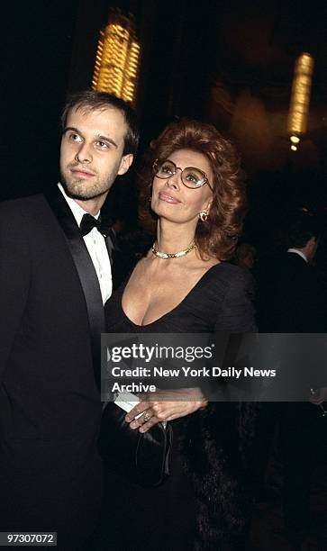 Sophia Loren and son Eduardo arrive for Time magazine's 75th anniversary celebration at Radio City Music Hall.