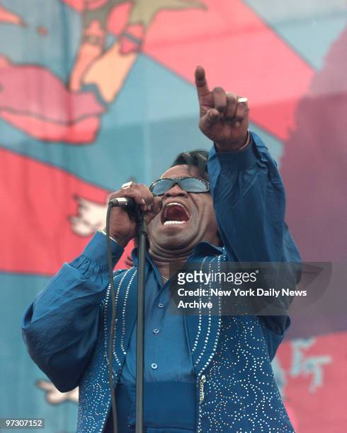 Soul star James Brown was the first to take the stage at Woodstock '99, the 30th anniversary of the Woodstock festival, at Rome, N.Y. Other...