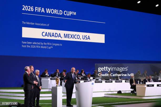 Carlos Cordeiro, president of the United States Football Association addresses the 68th FIFA Congress after the announcement of the host for the 2026...