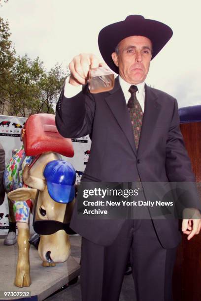 Mayor Giuliani at a press conference in City Hall Parkto announce the launch of COW PARADE set to arrive in N.Y.C. In the summer of 2000. Mayor...