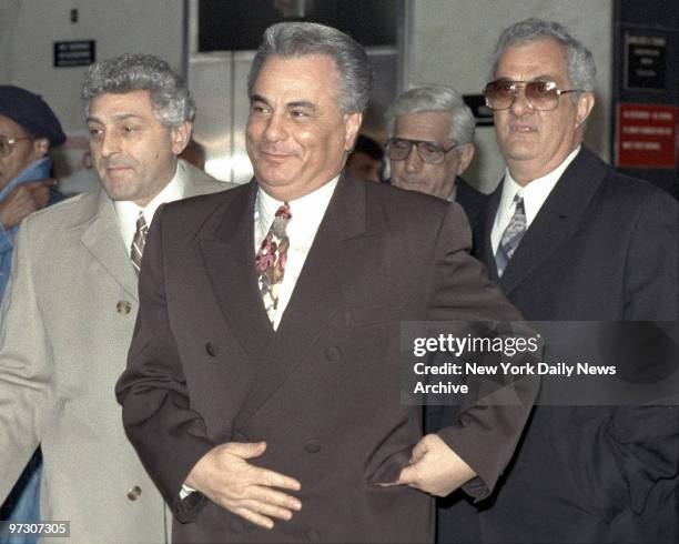 John Gotti and older brother Peter leave Manhattan Supreme Court where he is on trial on charges of conspiracy and assault in the 1986 shooting of a...