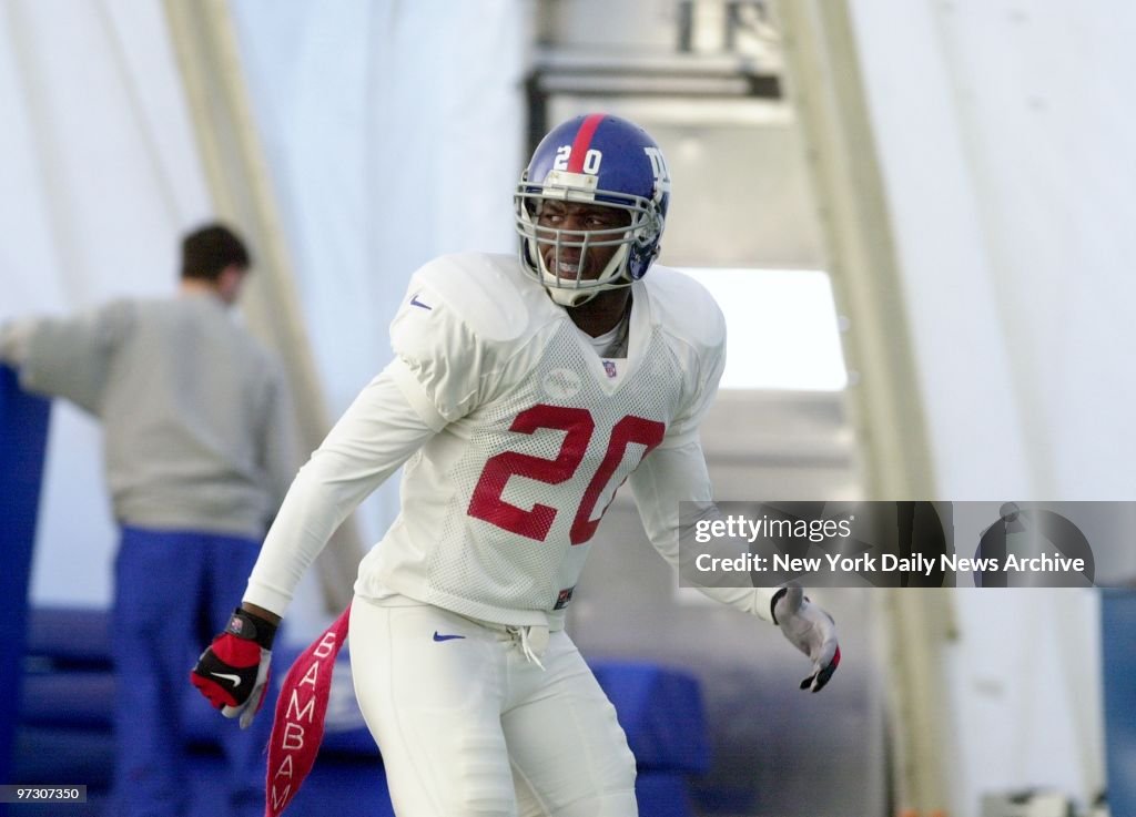 New York Giants' safety Sam Garnes works out at practice ses