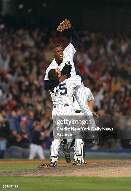 New York Yankees' pitcher Doc Gooden gives a cheer after pitching his first no-hitter in game against the Seattle Mariners at Yankee Stadium.