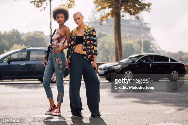 Models Ange-Marie Moutambou, Salma Riosa Riviere during Paris Fashion Week Spring/Summer 2018 on September 26, 2017 in Paris, France. Ange-Marie...
