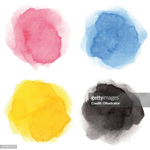 round multicolored watercolor spots - stained stock illustrations