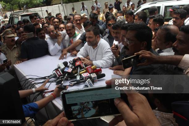 Congress President Rahul Gandhi appears at Bhiwandi Court in the Rashtriya Swayamsevak Sangh defamation case, on June 12, 2018 in Mumbai, India....