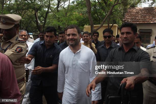 Congress President Rahul Gandhi appears at Bhiwandi Court in the Rashtriya Swayamsevak Sangh defamation case, on June 12, 2018 in Mumbai, India....