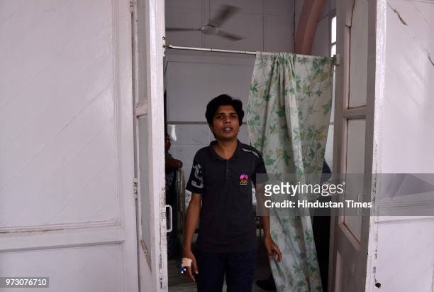 Beed Constable Lalit Salve moves out of his ward after completing his discharge formalities at St. George Hospital on June 12, 2018 in Mumbai, India....
