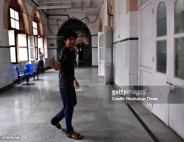 Beed Constable Lalit Salve moves out of his ward after completing his discharge formalities at St. George Hospital on June 12, 2018 in Mumbai, India....