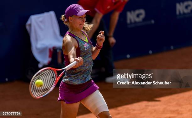 Johanna Larsson of Sweden in action during Day 8 of the WTA Nuernberger Versicherungscup on May 26, 2018 in Nuremberg, Germany.