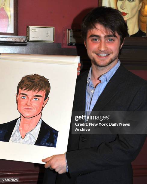 Daniel Radcliffe at Sardi's where they revealed a caricature of him for the famous celebrity wall of the Sardi's Resturant