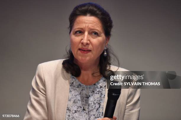 French Minister for Solidarity and Health Agnes Buzyn addresses a press conference during the 42nd Congres de la mutualite francaise in the southern...