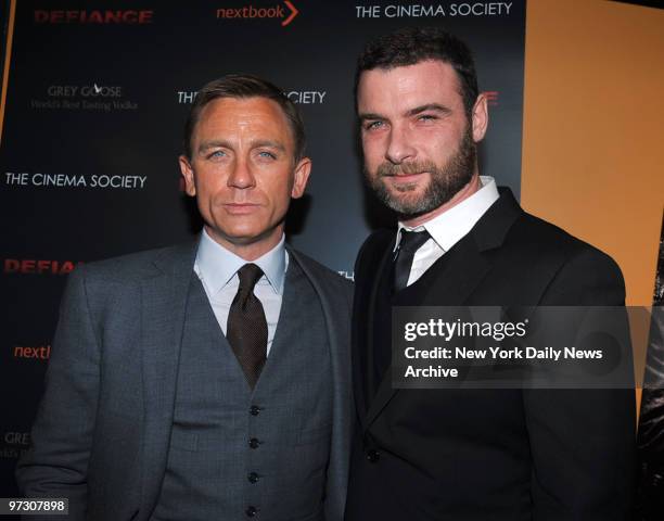 Daniel Craig and Liev Schreiber at the Cinema Society Screening held at the Landmark Sunshine Thea. Of the movie "Defiance" INDESIGN-WC