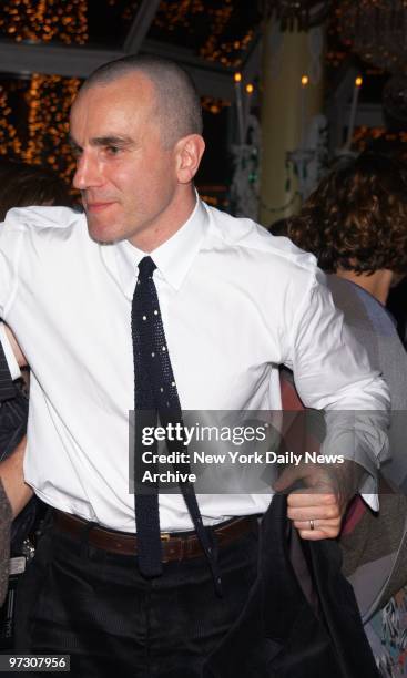 Daniel Day-Lewis is on hand at an opening night party for the Broadway play "The Crucible" at Tavern on the Green in Central Park. Day-Lewis'...