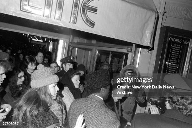 Katharine Hepburn exits the Broadhurst Theatre after opening night of her new play "A Matter of Gravity."