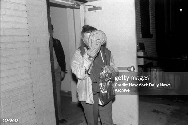 Katharine Hepburn gets caught as she leaves Playhouse 91 on E. 91st St. After seeing the Off-Broadway production of "Quartermaine's Terms."