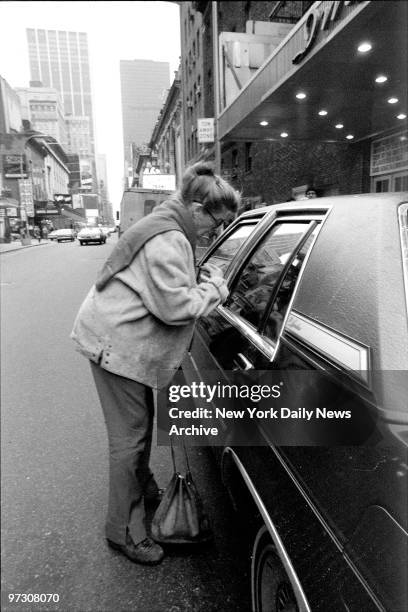 Katharine Hepburn is locked out of her limo after attending "They're Playing our Song" at the Imperial Theater with some friends. She was finally...