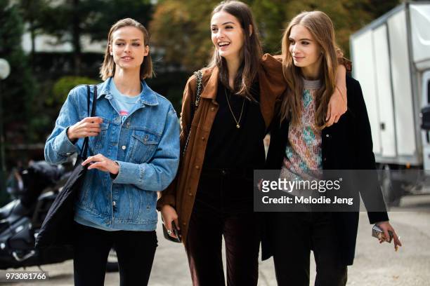 Models Birgit Kos, Camille Hurel, Nina Marker during Paris Fashion Week Spring/Summer 2018 on September 30, 2017 in Paris, France.