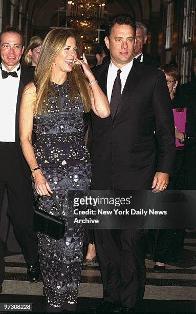 Tom Hanks and wife Rita Wilson arrive for the American Museum of the Moving Image tribute to Hanks at the Waldorf-Astoria.