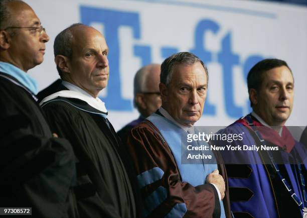 Mayor Michael Bloomberg stands with City Comptroller Bill Thompson, NYC & Company Chairman Jonathan Tisch - both Tufts University alumni - and Tufts...