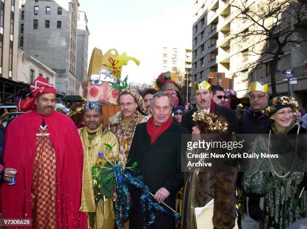 Mayor Michael Bloomberg joins marchers at Fifth Ave. And 106th St. In East Harlem in the Three Kings Day Parade, which celebrates the wise men -...