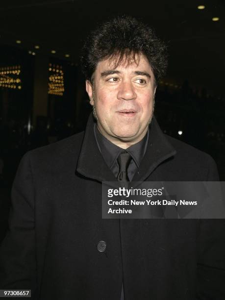 Spanish movie director Pedro Almodovar arrives for the 65th annual New York Film Critics Circle Awards at Windows on the World.