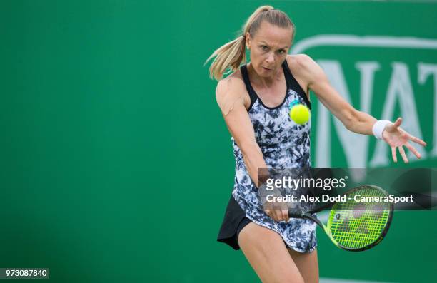 Magdalena Rybarikova in action during day 3 of the Nature Valley Open Tennis Tournament at Nottingham Tennis Centre on June 13, 2018 in Nottingham,...
